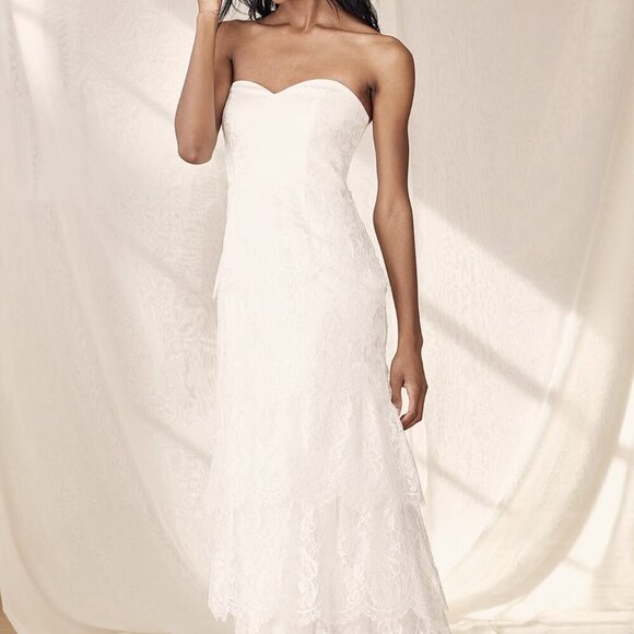 Lulus Dresses & Skirts - NWT Lulus End With A Kiss White Floral Lace Strapless Tiered Maxi Dress​